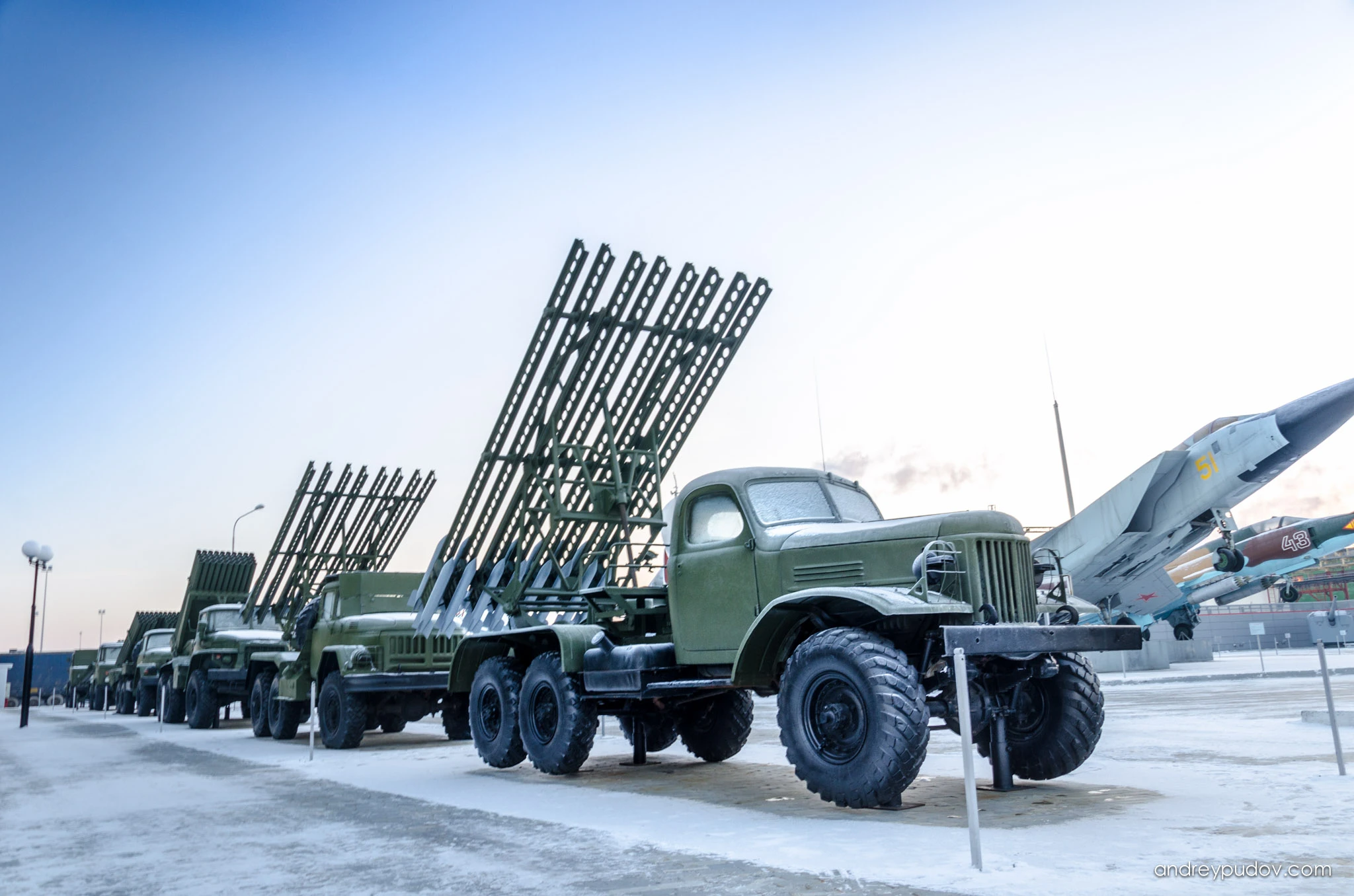 Battle Glory of the Urals - The BM-13H "Katyusha" multiple rocket launcher is a type of rocket artillery first built and fielded by the Soviet Union in World War II. Multiple rocket launchers such as these deliver explosives to a target area more intensively than conventional artillery.