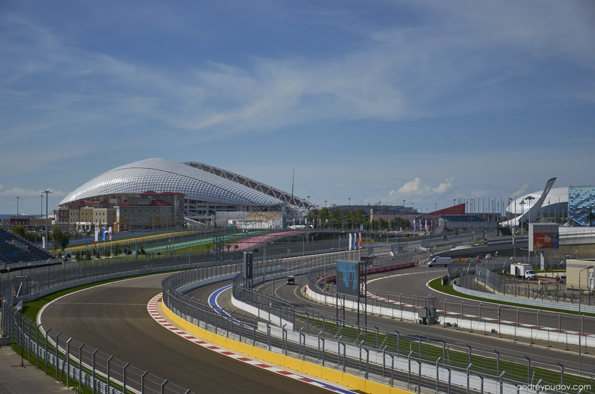 2015 Formula 1 Russian Grand Prix - View of the first corner of the Sochi Autodrom

The 5.848 km circuit is the fifth-longest circuit on the Formula One calendar, behind Spa-Francorchamps in Belgium, Jeddah Street Circuit in Saudi Arabia, Baku City Circuit in Azerbaijan and Silverstone in the UK.