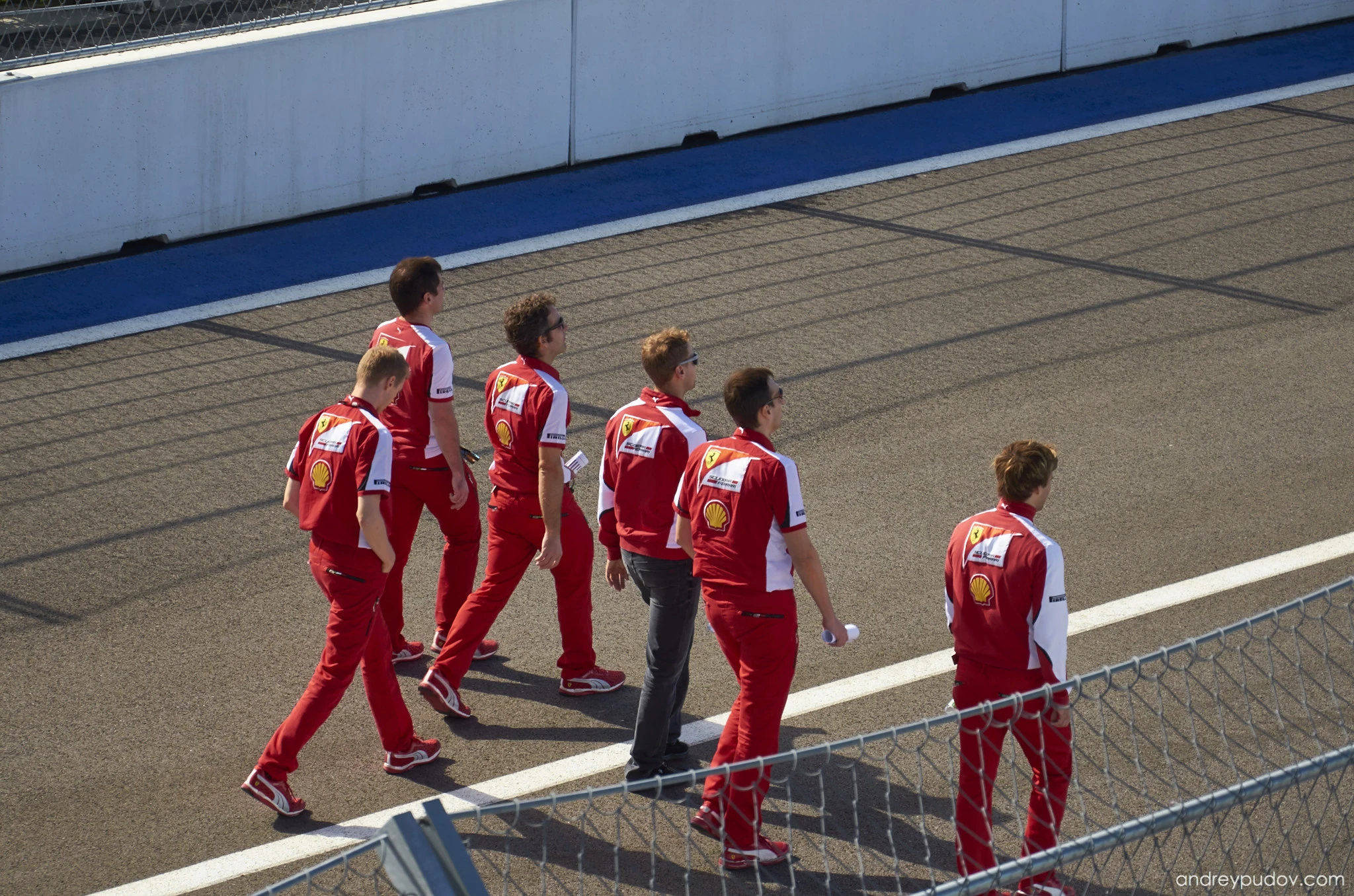 2015 Formula 1 Russian Grand Prix - Scuderia Ferrari lead pilot Sebastian Vettel inspecting the track.