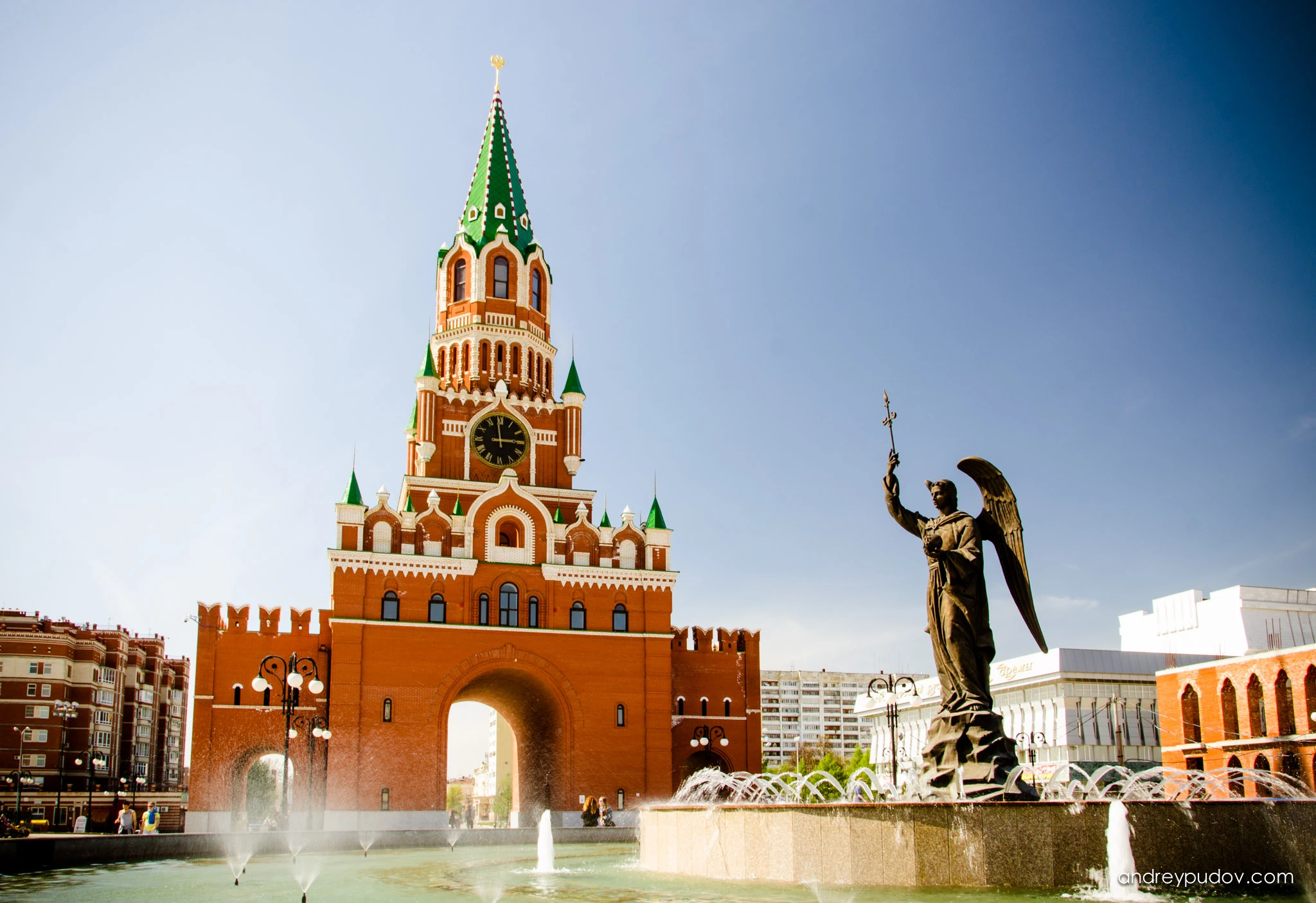 The Blagoveshchenskaya Tower is another smaller replica of Moscow's Kremlin Spasskaya Tower in Yoshkar-Ola.