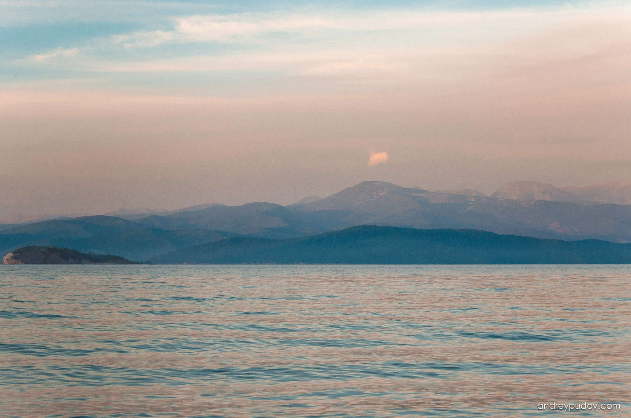 Sunset on the shore of Lake Baikal.