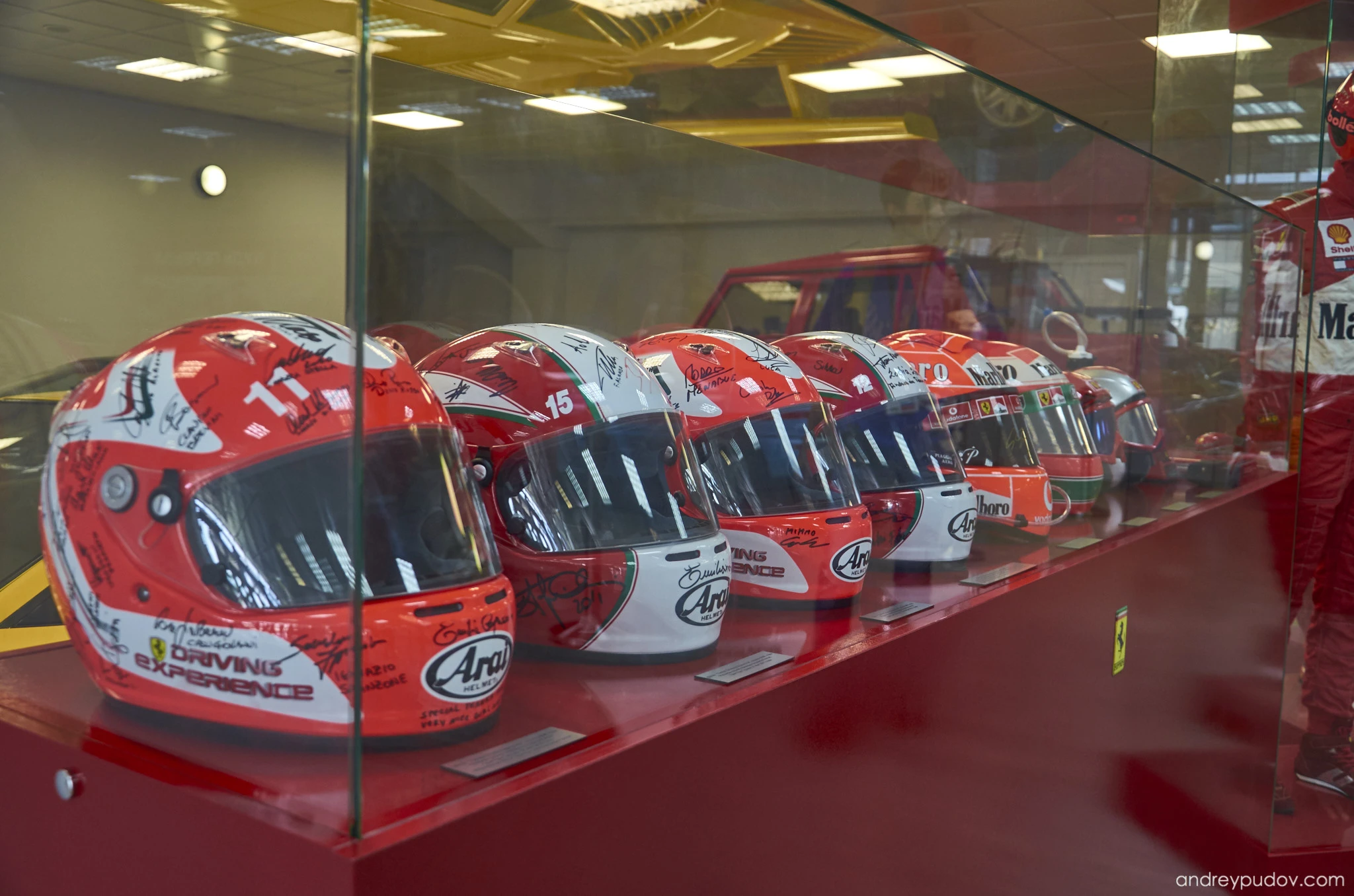 Scuderia Ferrari helmets at Autosport Museum